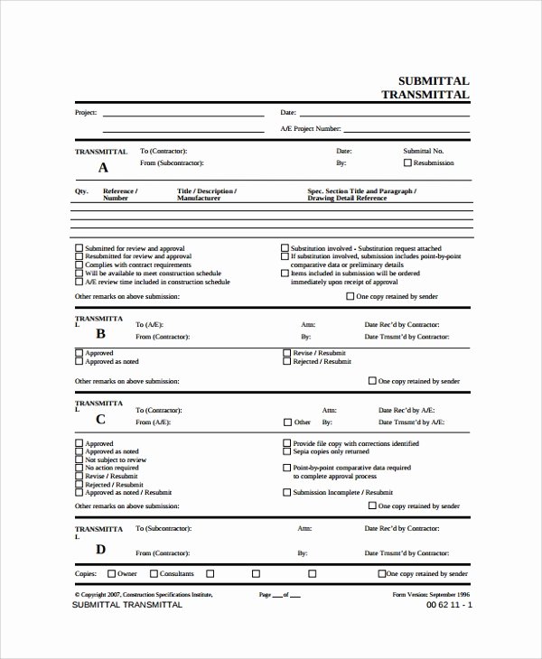 Construction Submittal Cover Sheet Template New 8 Sample Submittal Transmittal forms Pdf Word