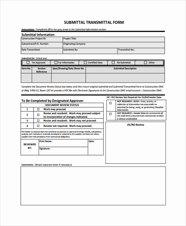 Construction Submittal form Template Fresh 8 Sample Submittal Transmittal forms Pdf Word
