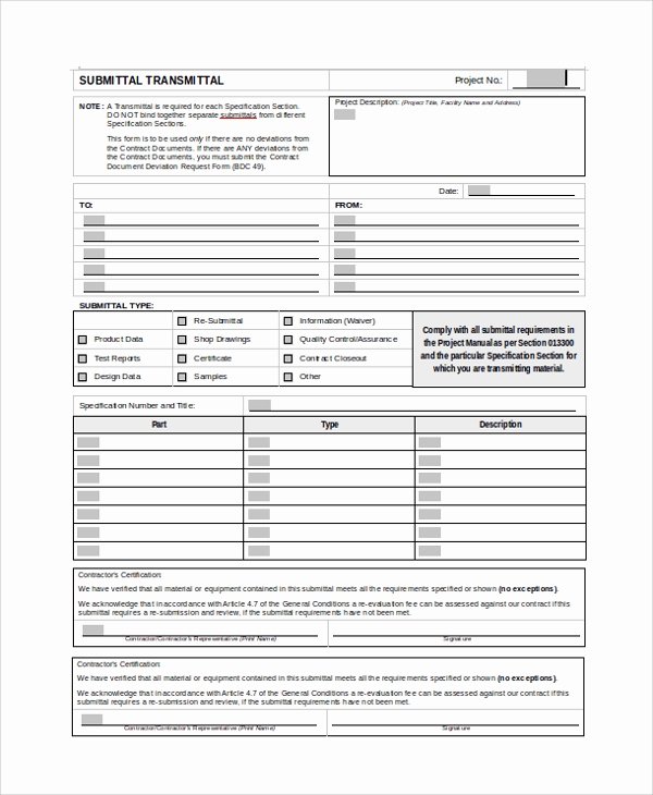 Construction Submittal form Template Inspirational 8 Sample Submittal Transmittal forms Pdf Word