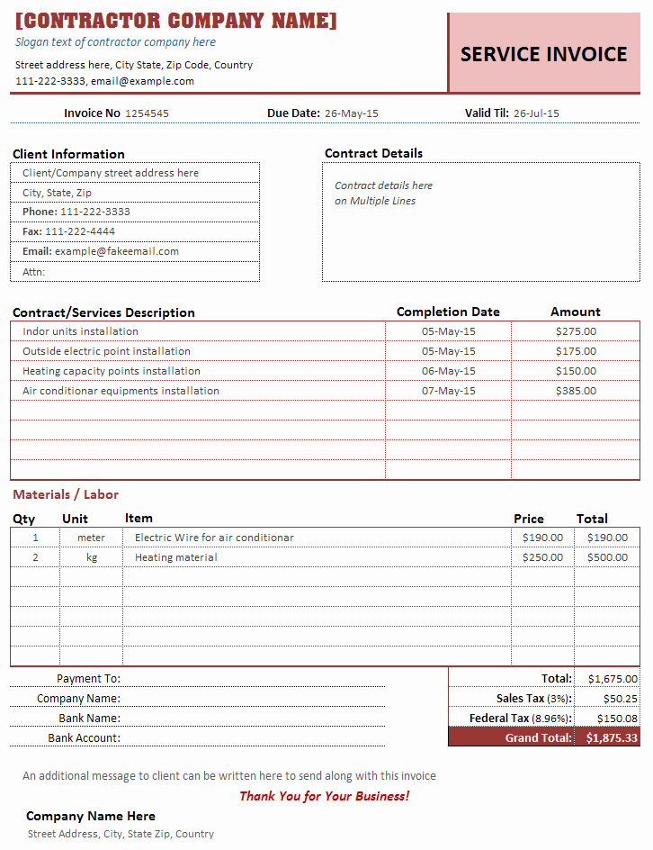 Contractor Invoice Template Free Beautiful Construction Invoice Template Free Invoice