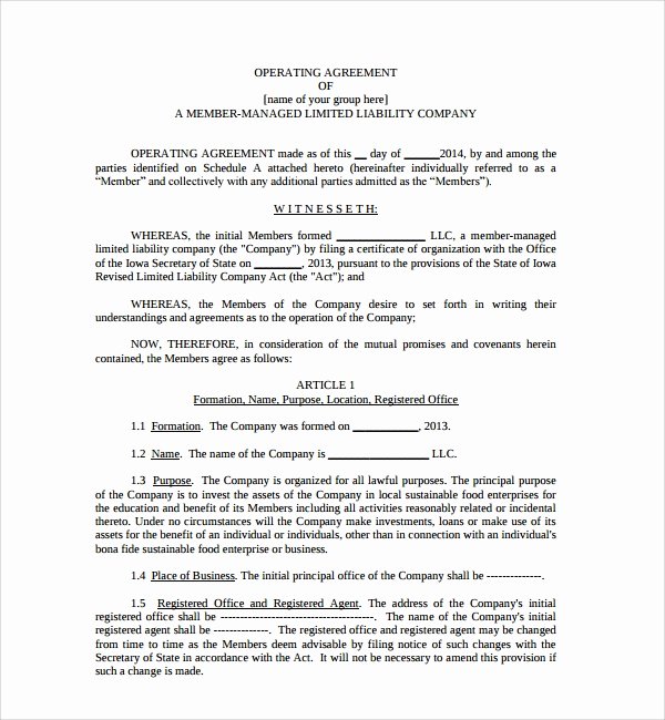Corporate Operating Agreement Template Elegant Sample Business Operating Agreement 7 Free Documents