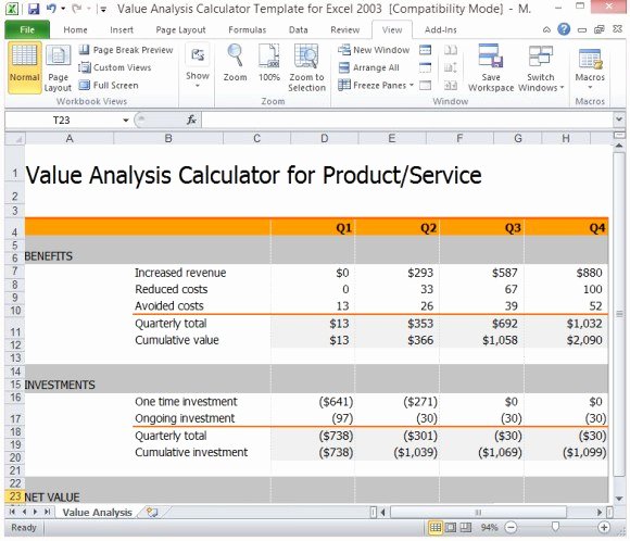 Cost Analysis Template Excel Best Of Value Analysis Calculator Template for Excel