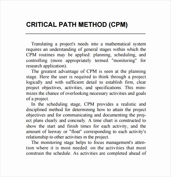 Critical Path Analysis Templates Lovely Sample Critical Path Method Template 8 Free Documents