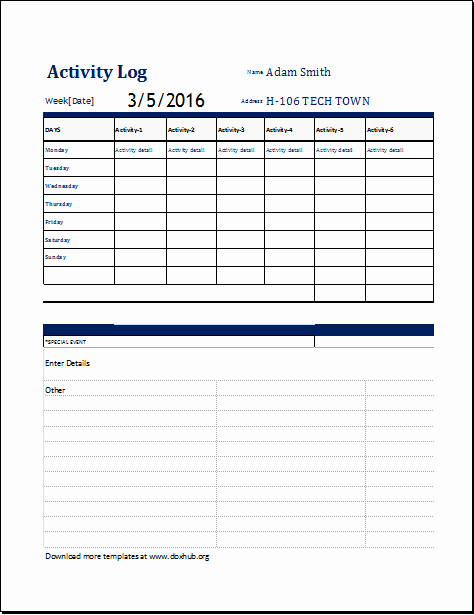 Daily Activity Log Template Excel Awesome Activity Log Template for Ms Excel and Open Fice