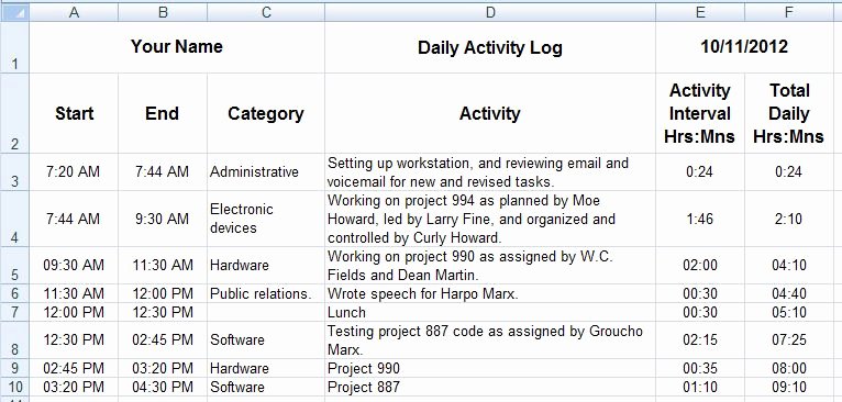 Daily Activity Log Template Excel Beautiful Dave S Tech Docs Creating Daily Activity Logs Through Ms