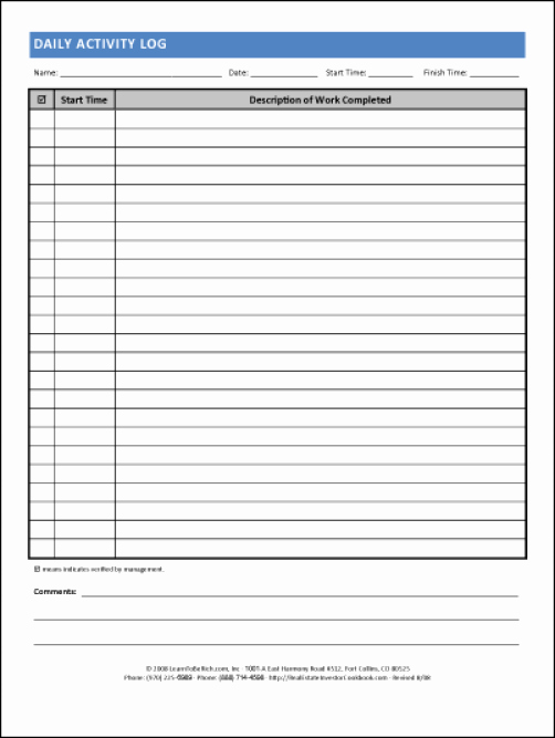 Daily Activity Log Template Excel New 5 Daily Activity Log Templates Free Sample Templates