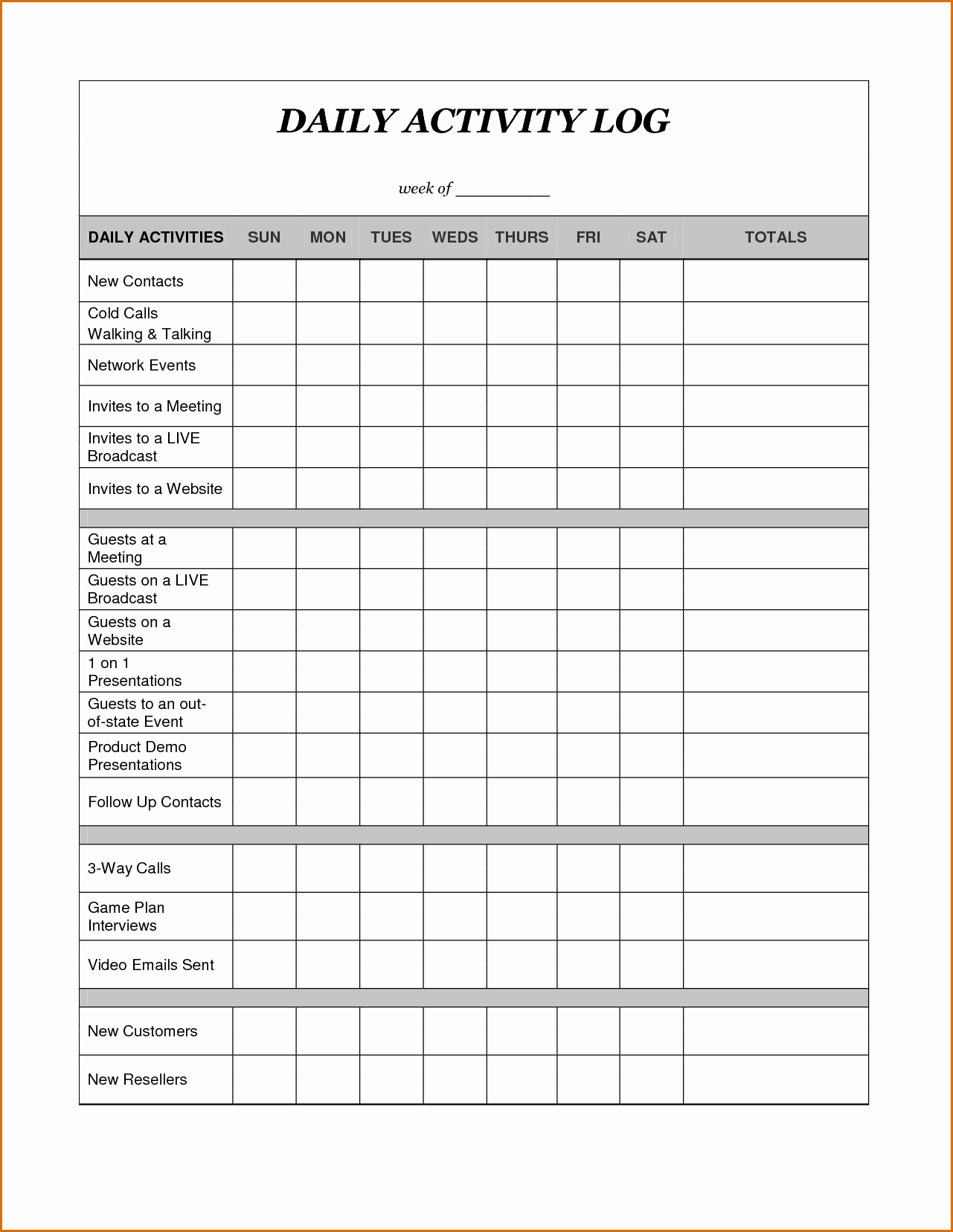 40 Daily Activity Log Template Excel Markmeckler Template Design