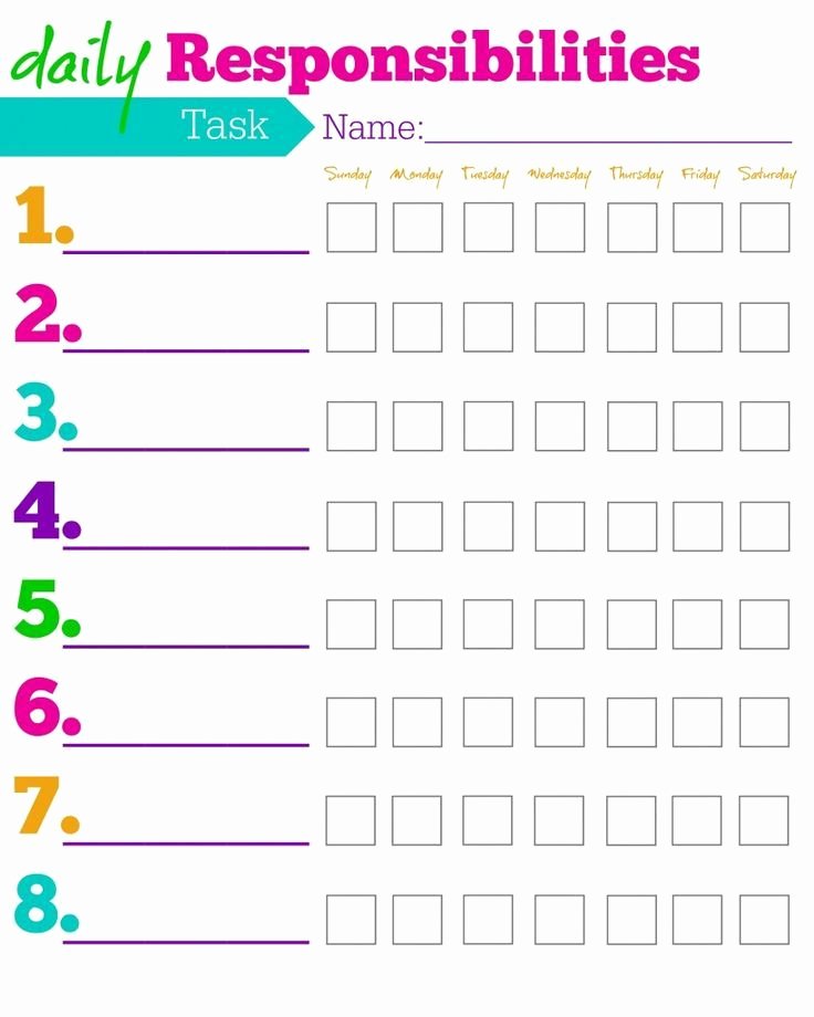 Daily Chore Chart Template Awesome Daily Responsibilities Chart for Kids Free Printable to