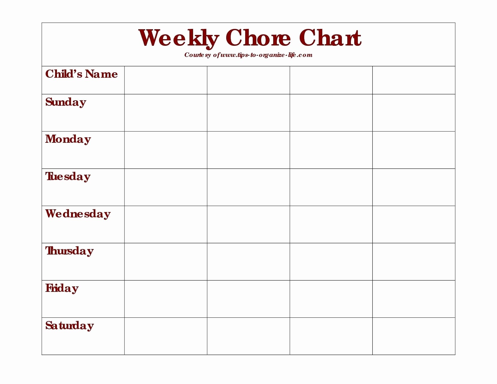 Daily Chore Chart Template Beautiful Daily Chore Chart Printable Ibovnathandedecker within