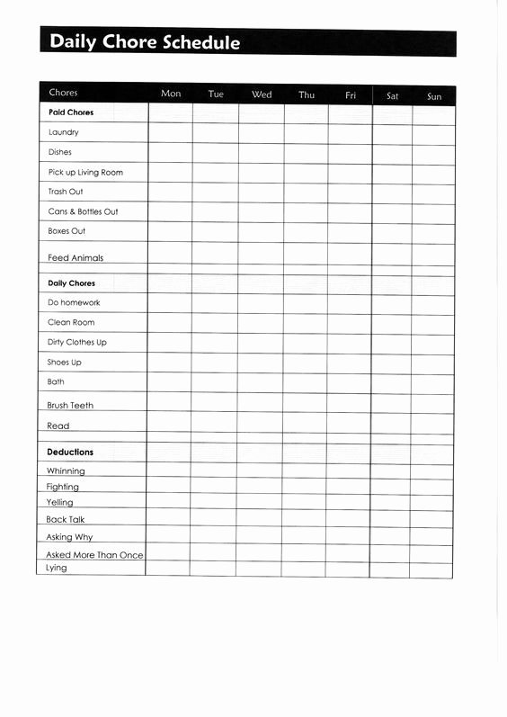 Daily Chore Chart Template Beautiful Daily Chores for Teenagers