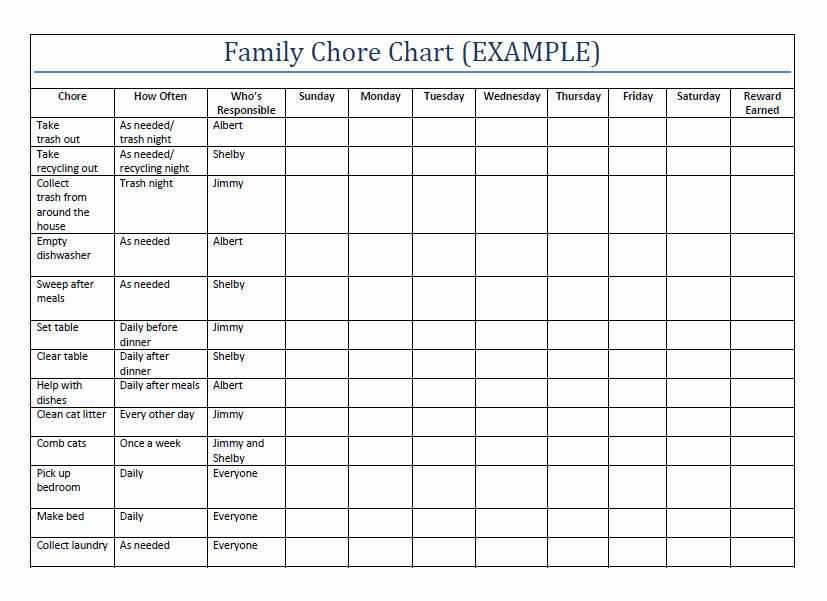 Daily Chore Chart Template Inspirational Household Chore