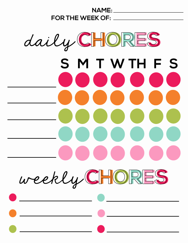 Daily Chore Chart Template Inspirational Printable Chore Chart for Kids