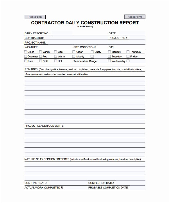Daily Construction Report Template Elegant Free 25 Sample Daily Reports In Google Docs