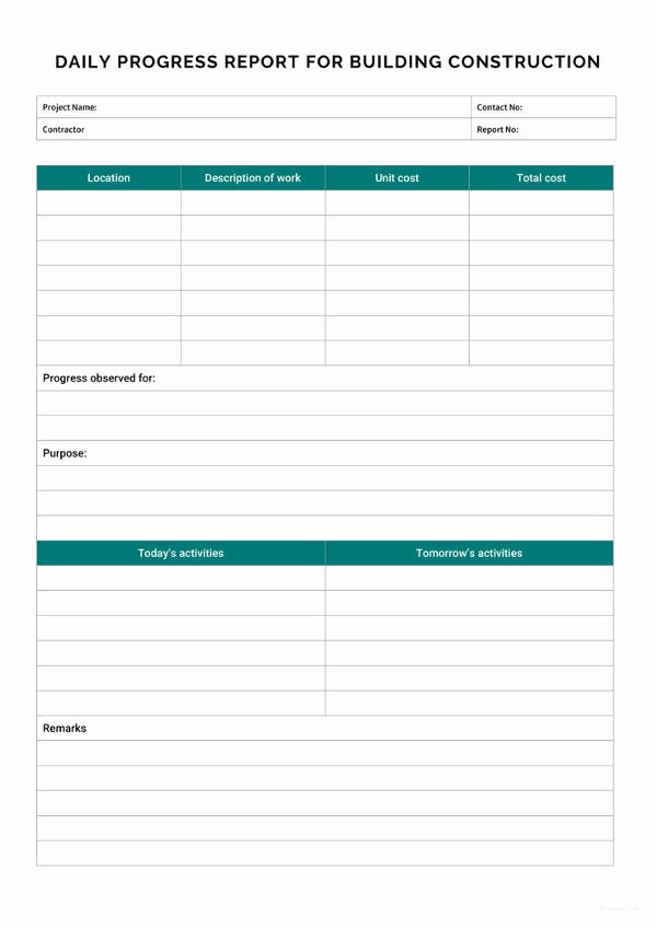 Daily Construction Report Template New Progress Report Template 50 Free Sample Example
