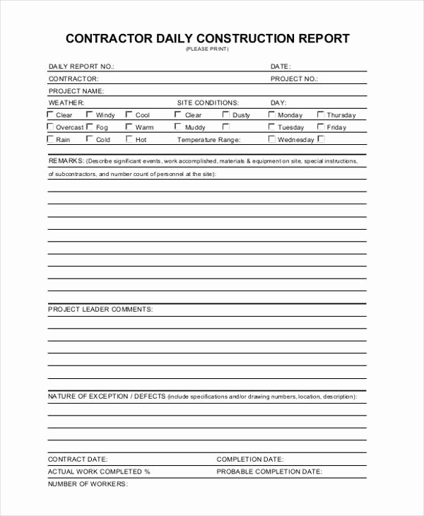 Daily Construction Report Template Unique 49 Report Samples Word Pages Pdf Docs