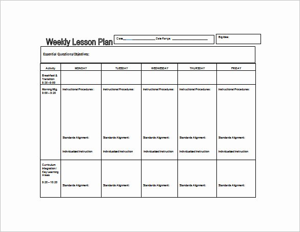 Daily Lesson Plan Template Word Fresh Weekly Lesson Plan Template 9 Free Word Excel Pdf