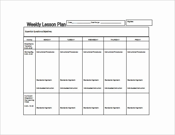 Daily Lesson Plan Template Word Fresh Weekly Lesson Plan Template