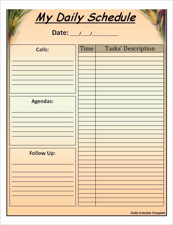Daily Schedule Template Free Lovely Sample Printable Daily Schedule Template 17 Free