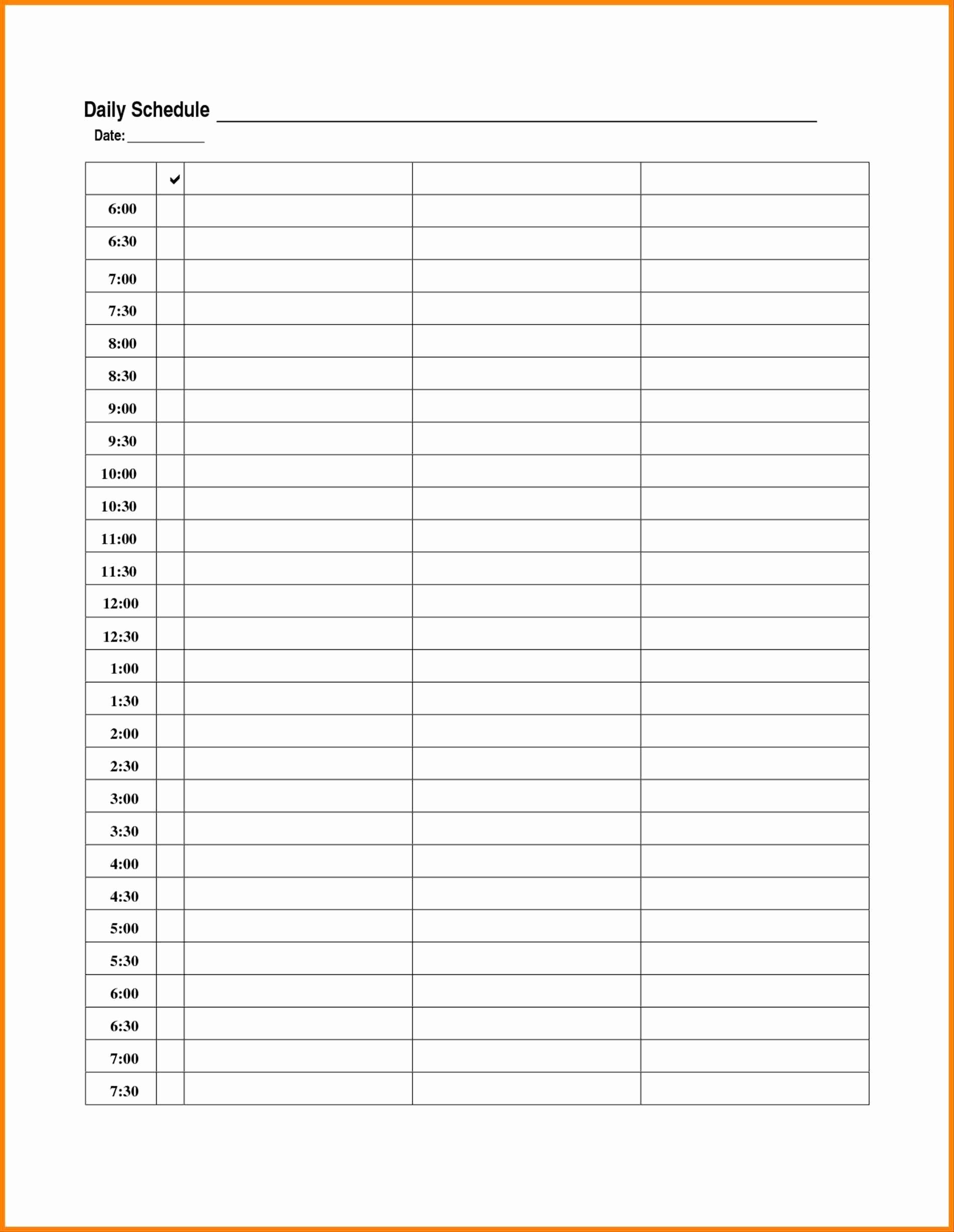 Daily Schedule Template Printable Fresh Daily Calendar Excel Template Free Printable