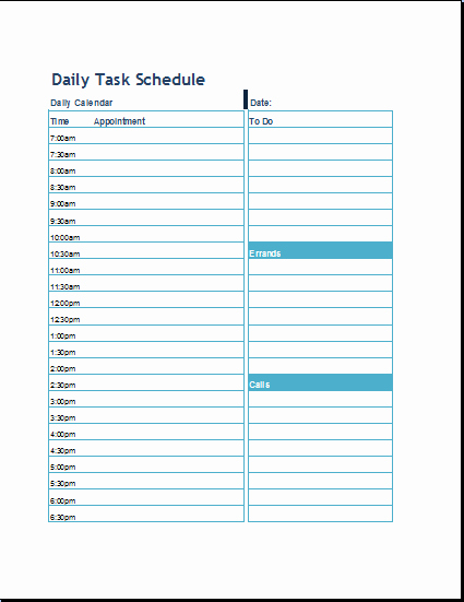 Daily Task List Template Word Awesome Daily Task Schedule format Template