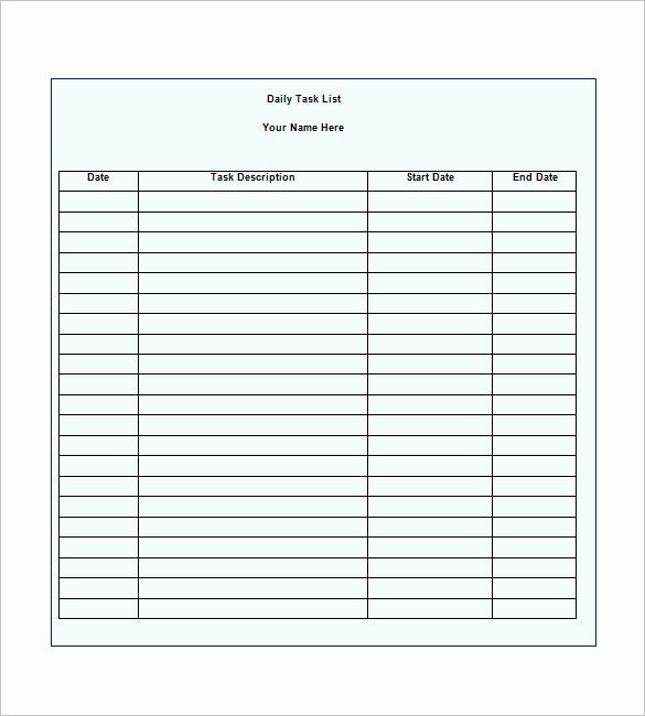 Daily Task List Template Word Fresh Task List Template 10 Free Word Excel Pdf format