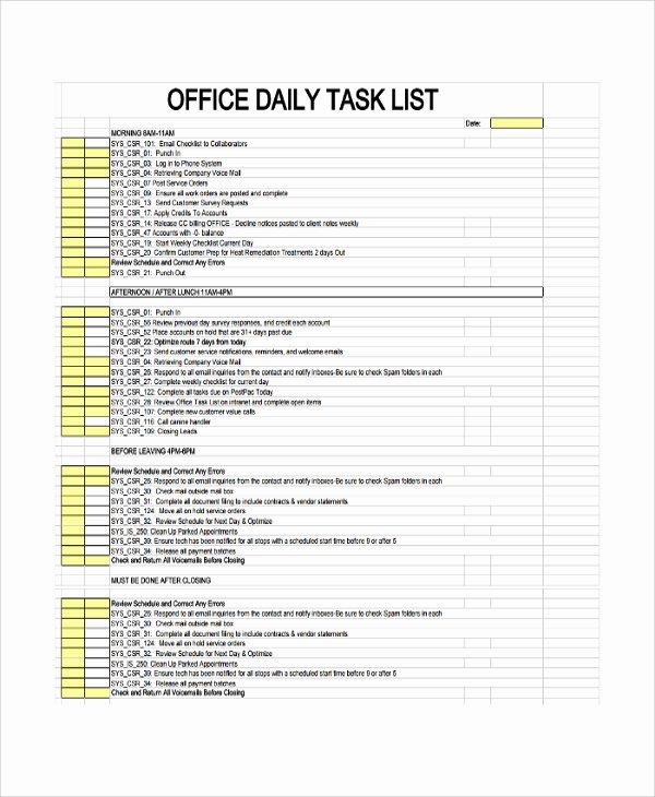 Daily Task List Template Word Lovely Sample Daily Task Template 7 Free Documents Download In Pdf