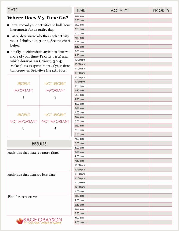 Daily Time Management Template Unique Management Free Printable Worksheet where Does My Time
