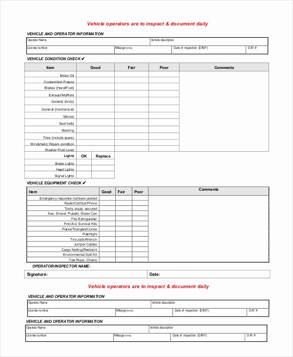 Daily Vehicle Inspection form Template Beautiful 15 Vehicle Inspection form