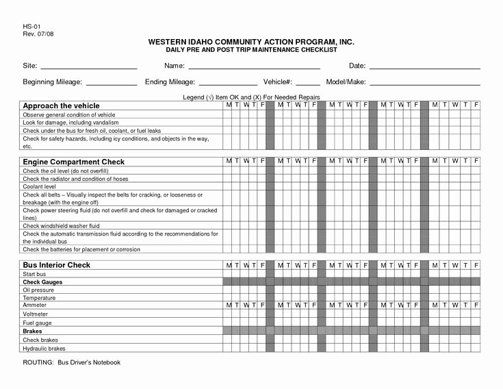 Daily Vehicle Inspection form Template Beautiful Daily Vehicle Maintenance Checklist Template …