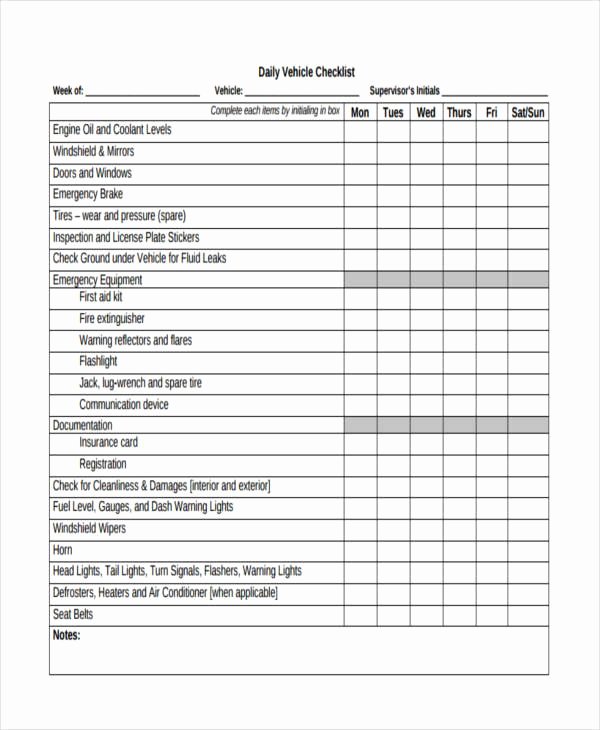 Daily Vehicle Inspection form Template Luxury 32 Checklist Templates In Pdf