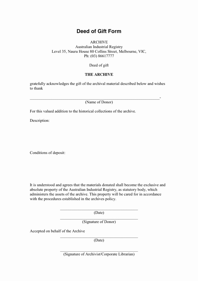 Deed Of Gift Template Elegant Deed Of Gift form In Word and Pdf formats