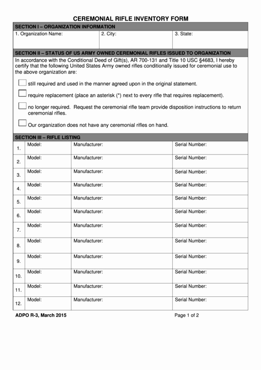 Deed Of Gift Template New Ceremonial Rifle Inventory form Printable Pdf
