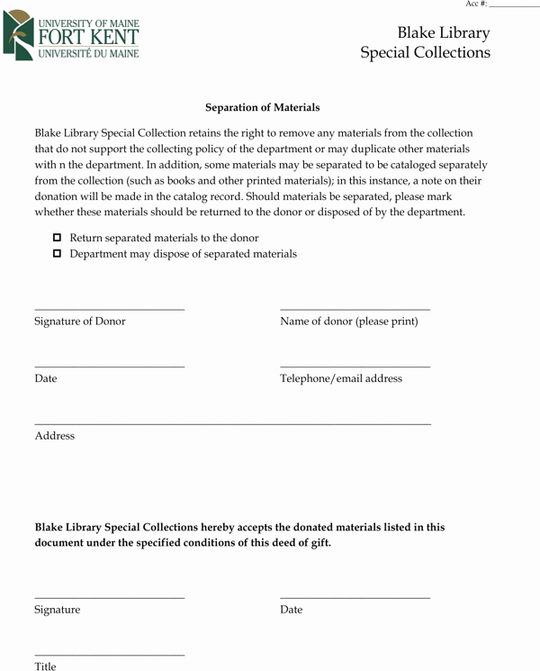 Deed Of Gift Template New Download Special Collections Deed Of Gift for Free