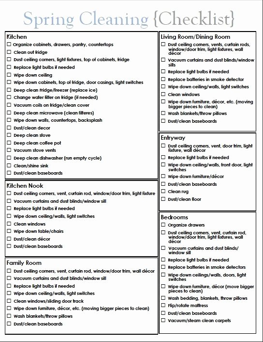 Deep Cleaning Checklist Template New An Easy and Not too Overwhelming Spring Cleaning Checklist