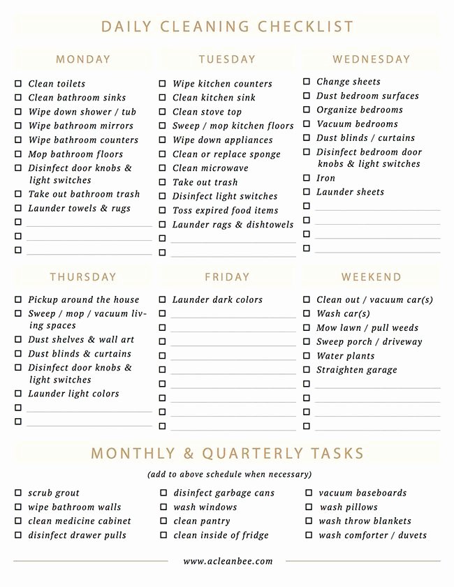 Deep Cleaning Checklist Template New Daily Cleaning Checklist Free Pdf Download