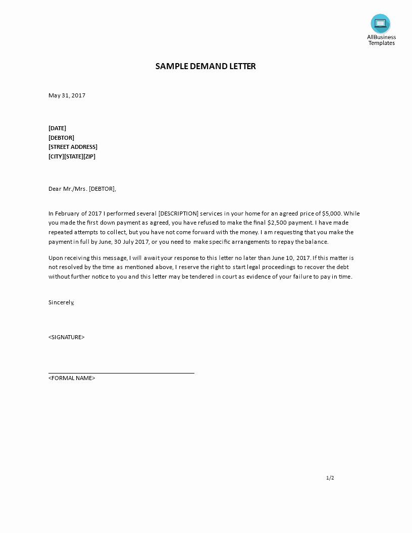 Demand for Payment Letter Template New Demand Letter Sample