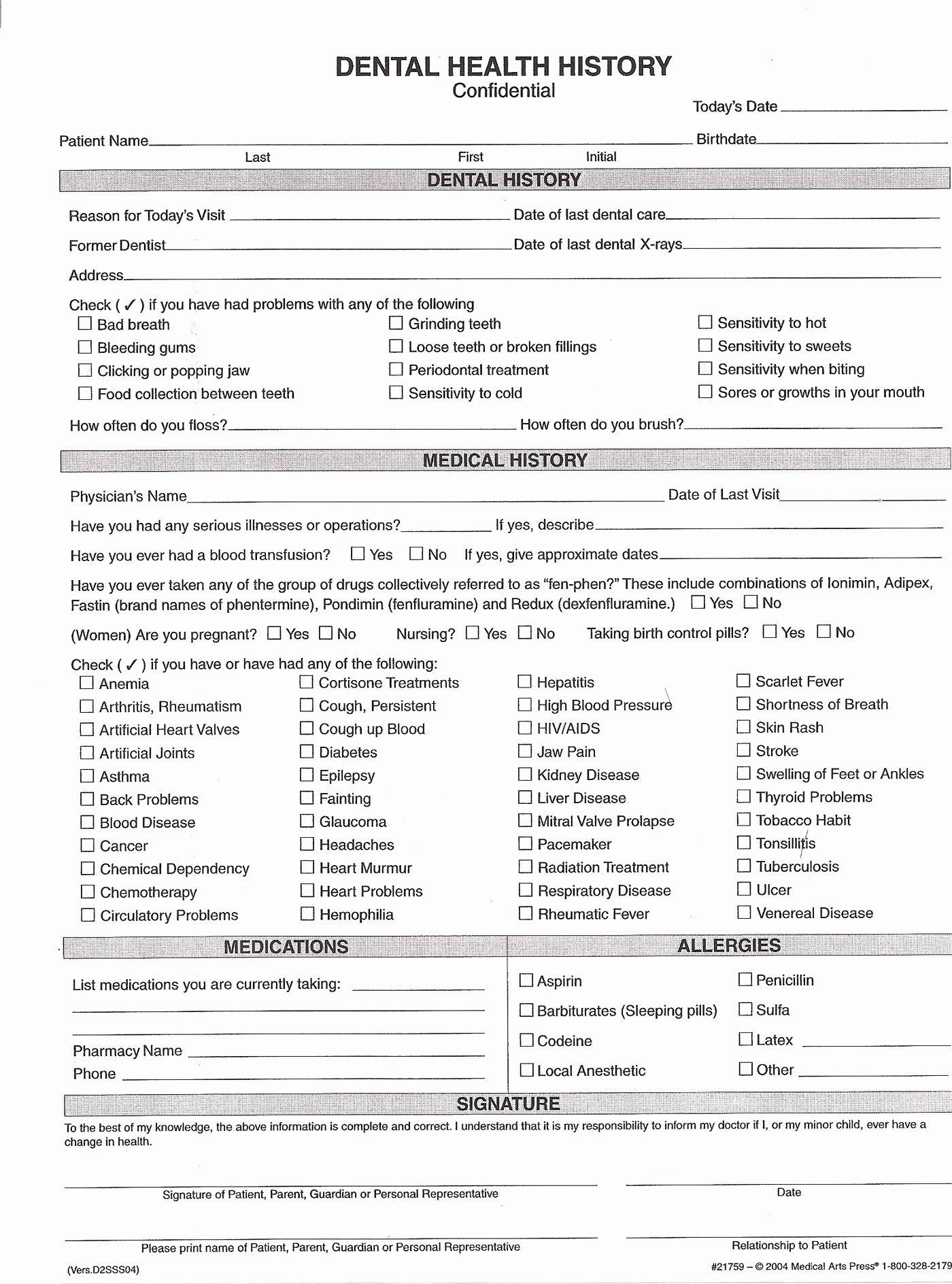 Dental Medical History form Template Awesome Medical History forms
