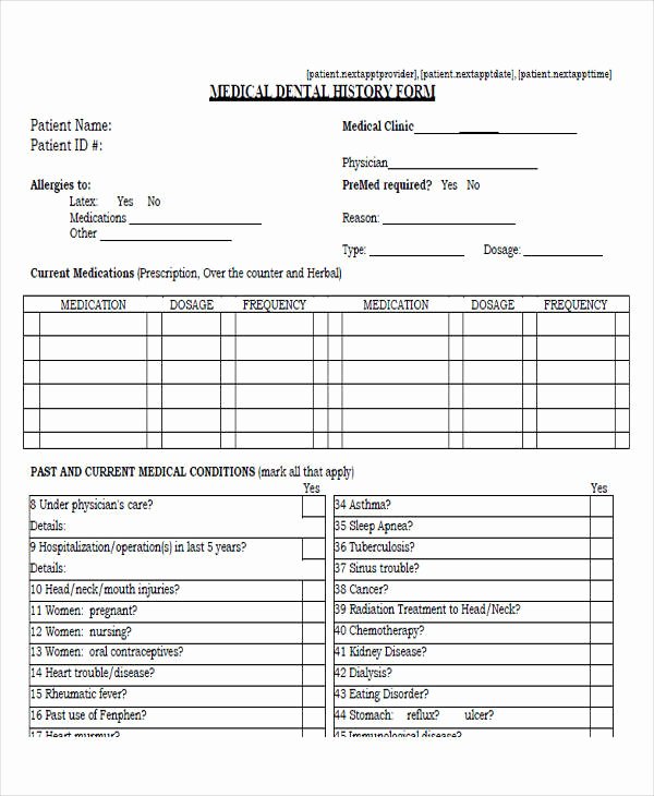 Dental Medical History form Template Beautiful Medical forms In Pdf