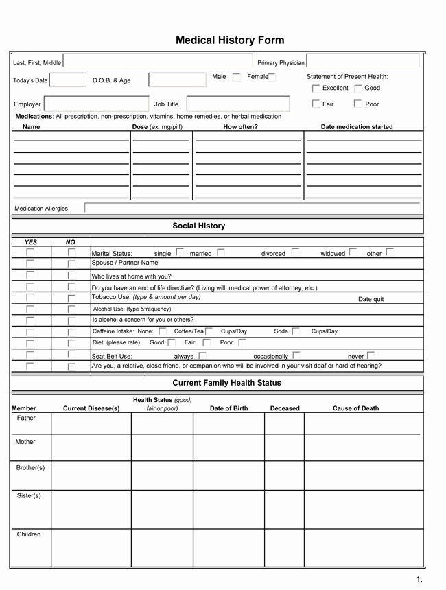 Dental Medical History form Template Luxury Family History Medical form – Medical form Templates