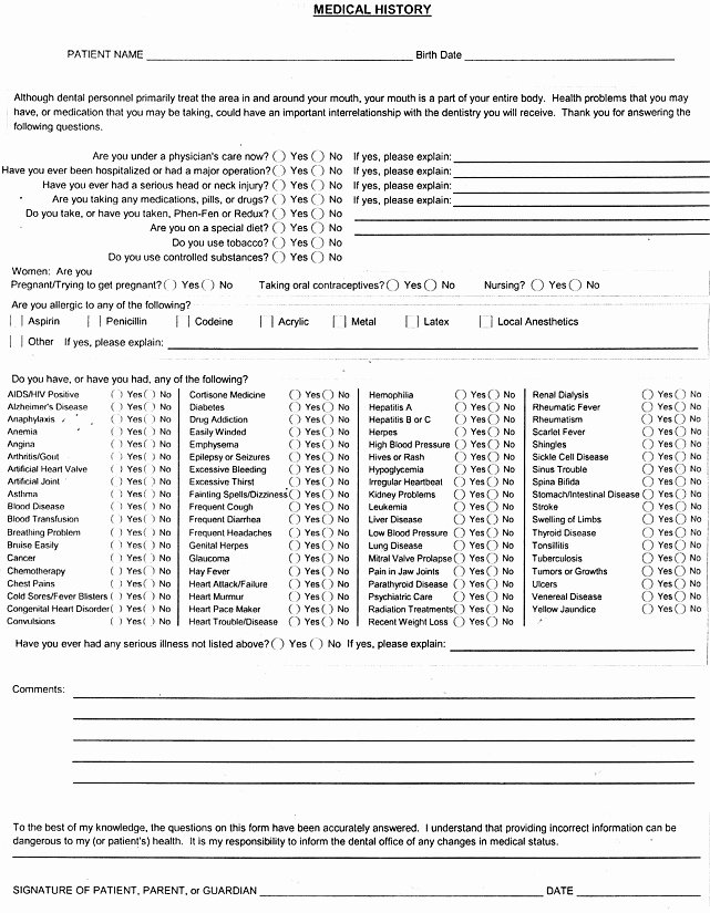 Dental Medical History form Template New Medical History form Template – Medical form Templates