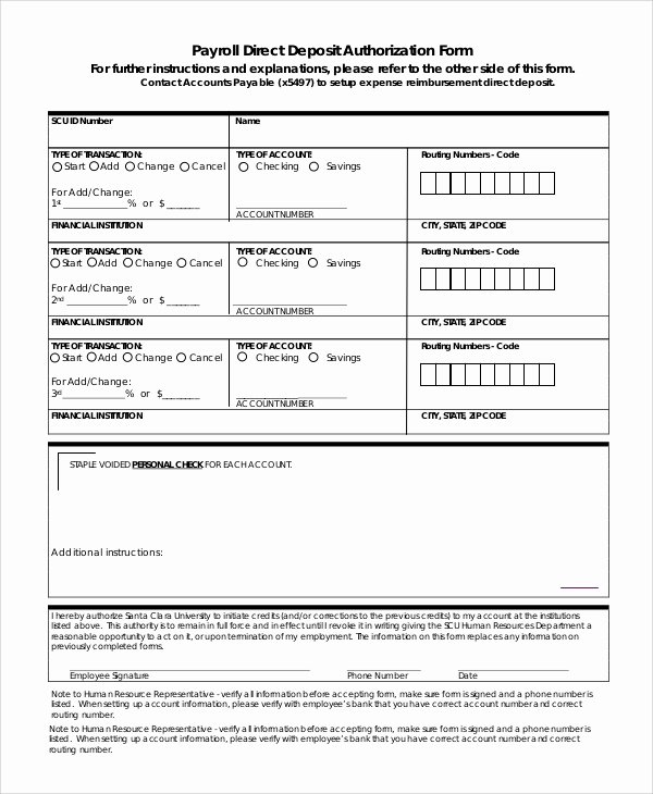 Direct Deposit Authorization form Template Awesome Sample Direct Deposit Authorization form 10 Examples In