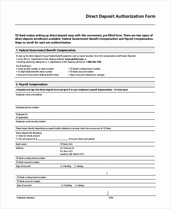 Direct Deposit Authorization form Template Elegant Sample Direct Deposit Authorization form 10 Examples In