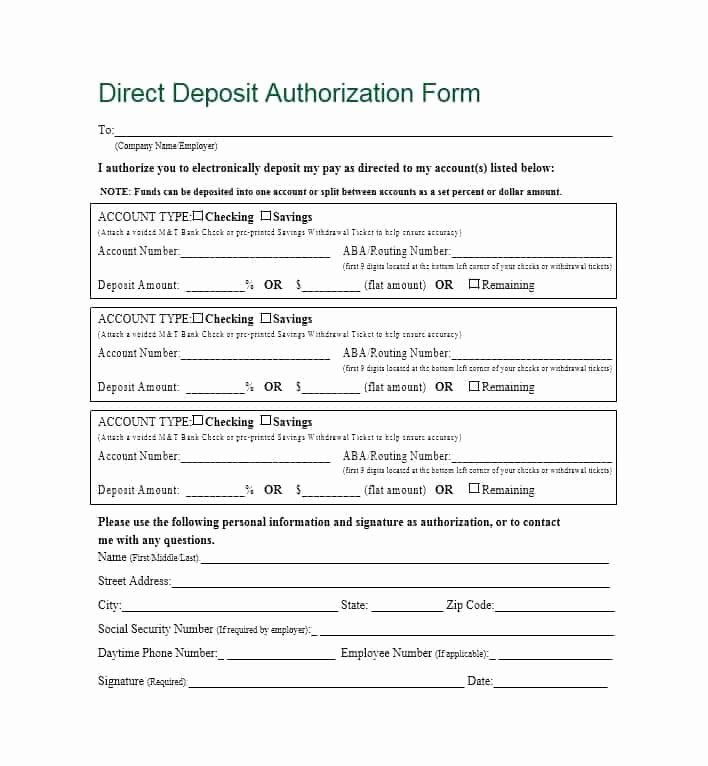 Direct Deposit Authorization form Template Fresh 47 Direct Deposit Authorization form Templates Template