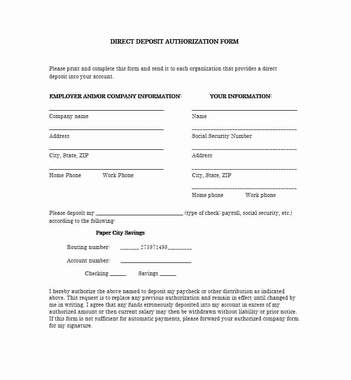 Direct Deposit form Template Lovely 47 Direct Deposit Authorization form Templates Template