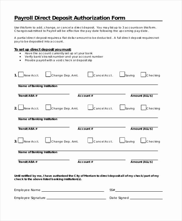 Direct Deposit form Template Lovely Authorization form Templates