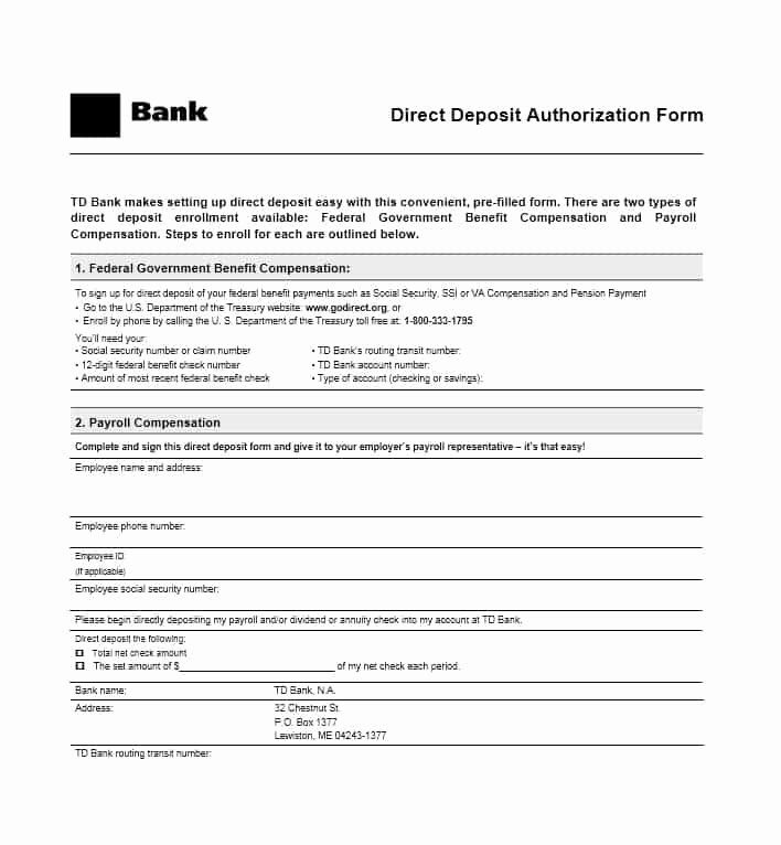 Direct Deposit form Template New 47 Direct Deposit Authorization form Templates Template