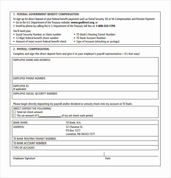 Direct Deposit form Template New Sample Direct Deposit Authorization form Examples 7