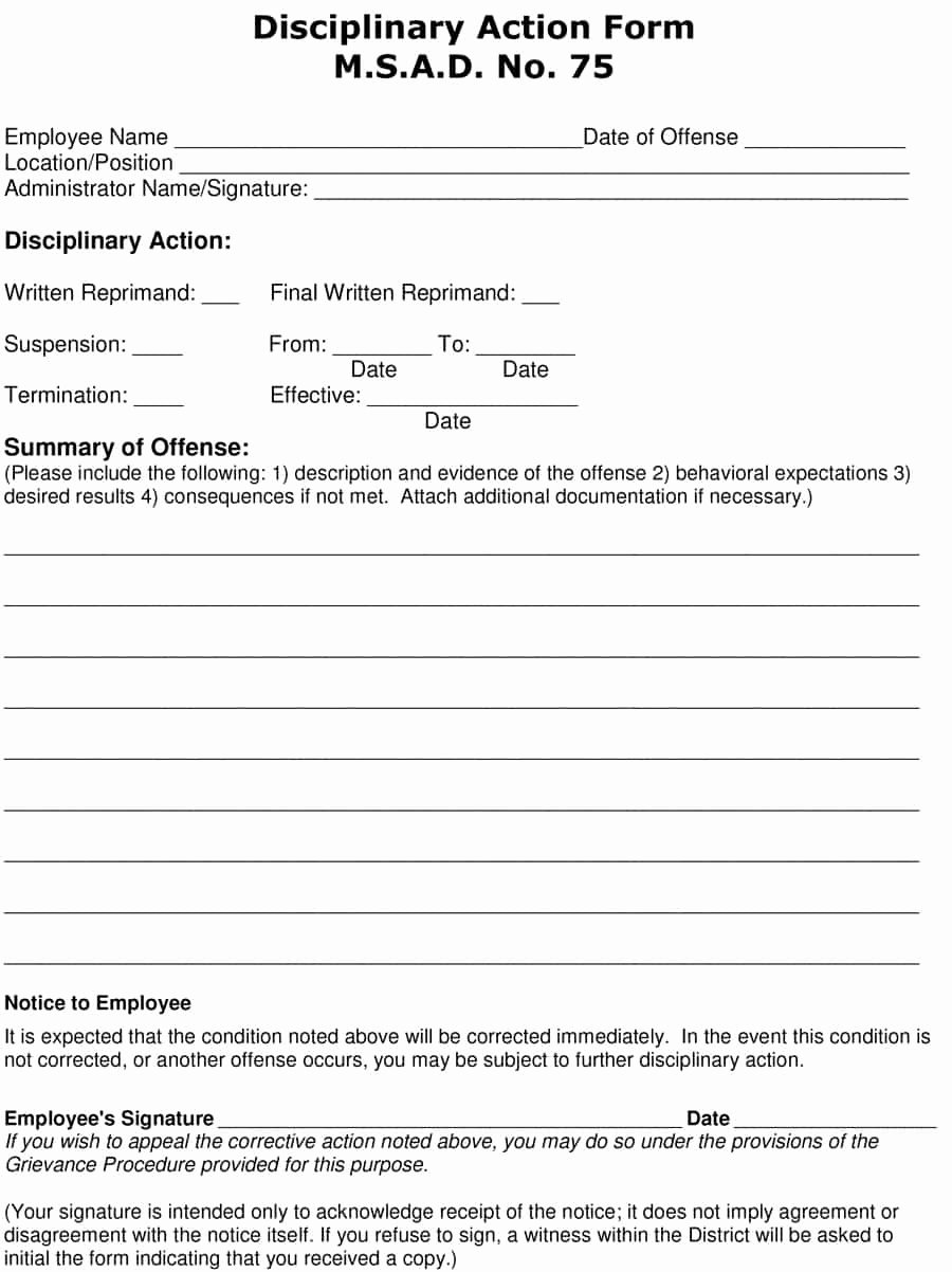 Disciplinary Action form Template Fresh 46 Effective Employee Write Up forms [ Disciplinary
