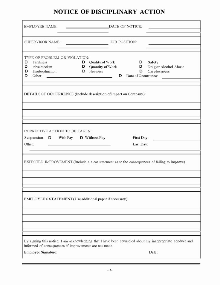Disciplinary Action form Template Fresh Restaurant Employee Disciplinary Action form