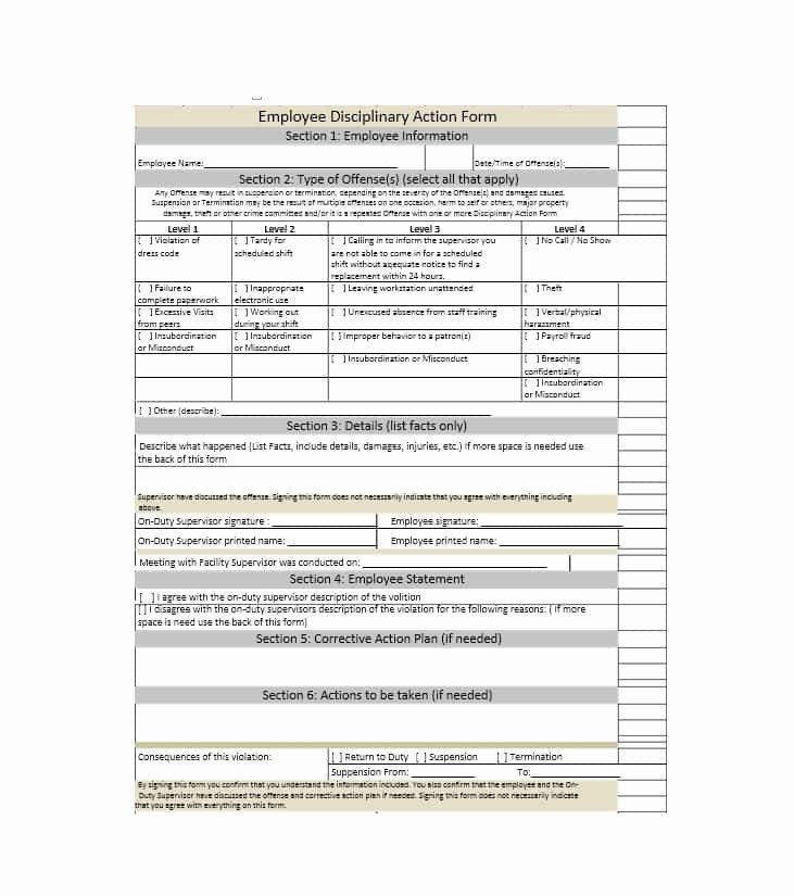Disciplinary Action form Template Lovely 40 Employee Disciplinary Action forms Template Lab